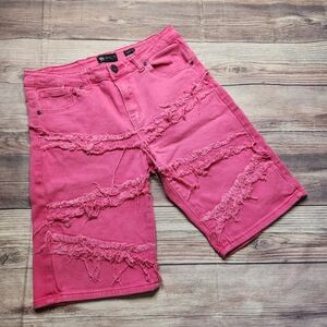 Waimea Pink Distressed Skinny Fit Denim Jean Shorts